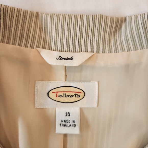 NEW Talbots Women's Tan Stripe Blazer Size 16 Cotton Blend Classic Chic Career - Picture 8 of 9